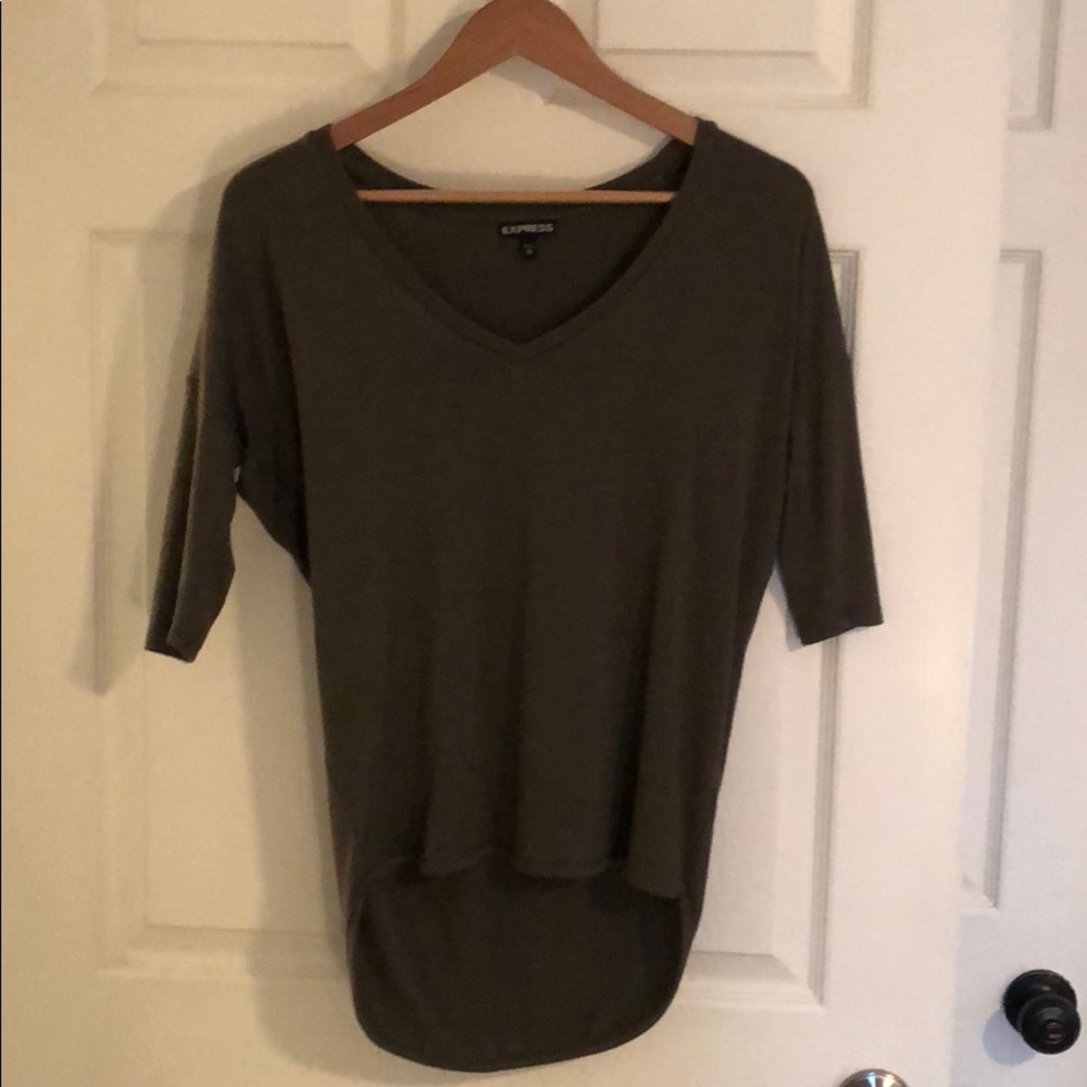 Green v neck sweater.